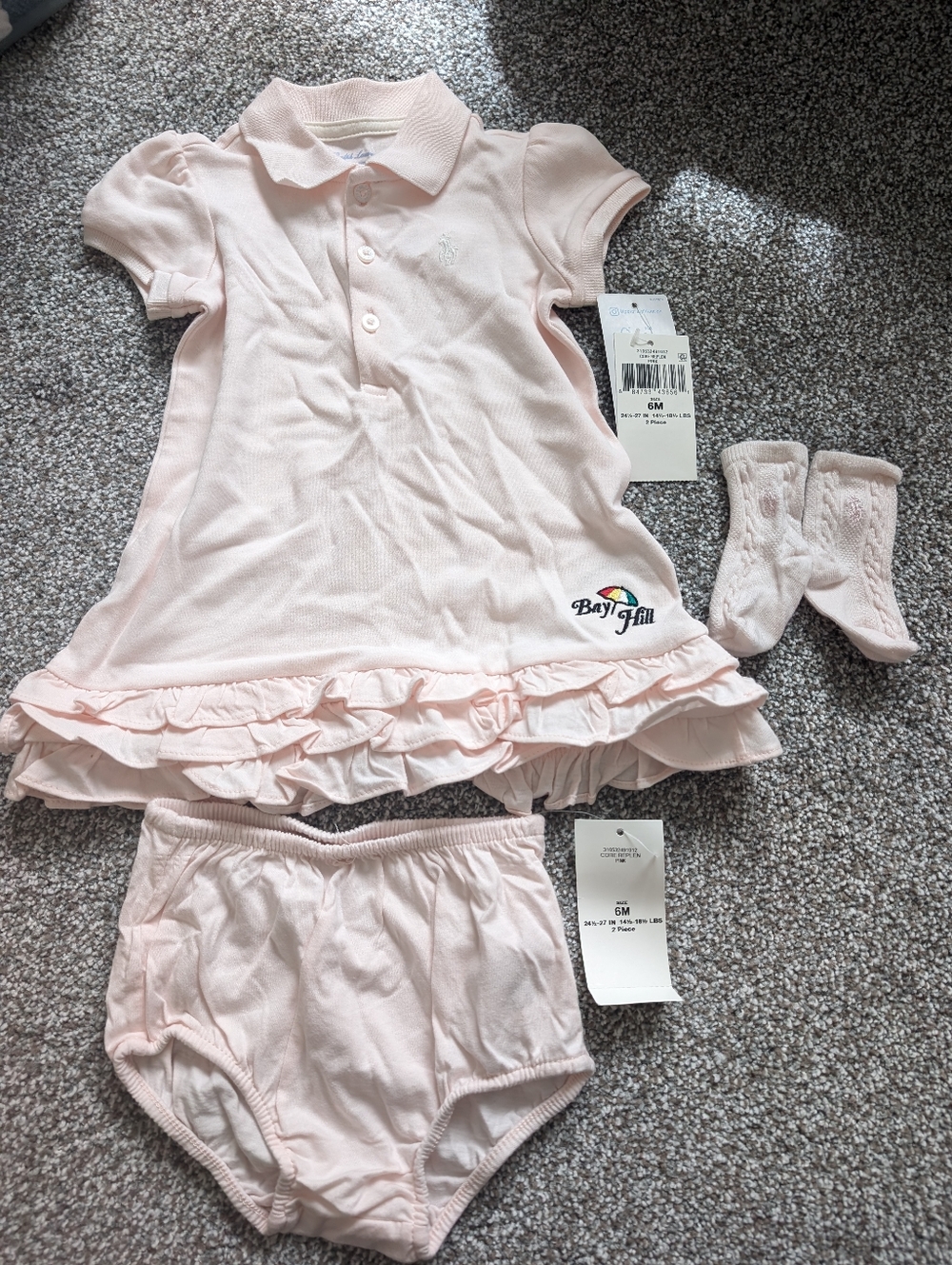 Ralph Lauren Pink Ruffled Polo Dress 2-piece Set 6 Months